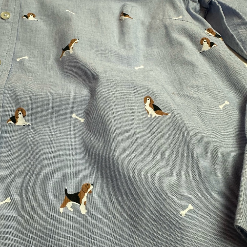 Talbots Light Blue Dog Print Button-Down Shirt | Cotton | Size L - Picture 7 of 10
